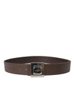 Brown Calf Leather Square Metal Buckle Belt