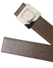 Brown Calf Leather Square Metal Buckle Belt