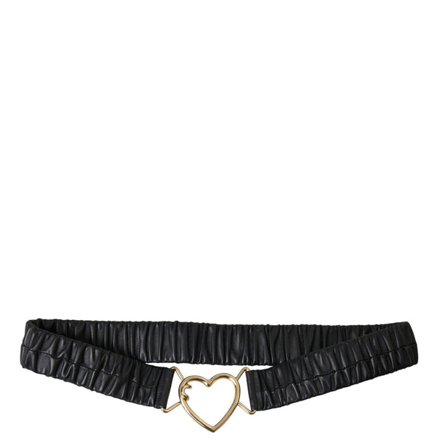 Black Leather Gold Heart Metal Buckle Belt