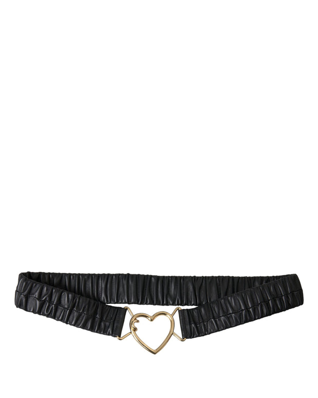 Black Leather Gold Heart Metal Buckle Belt
