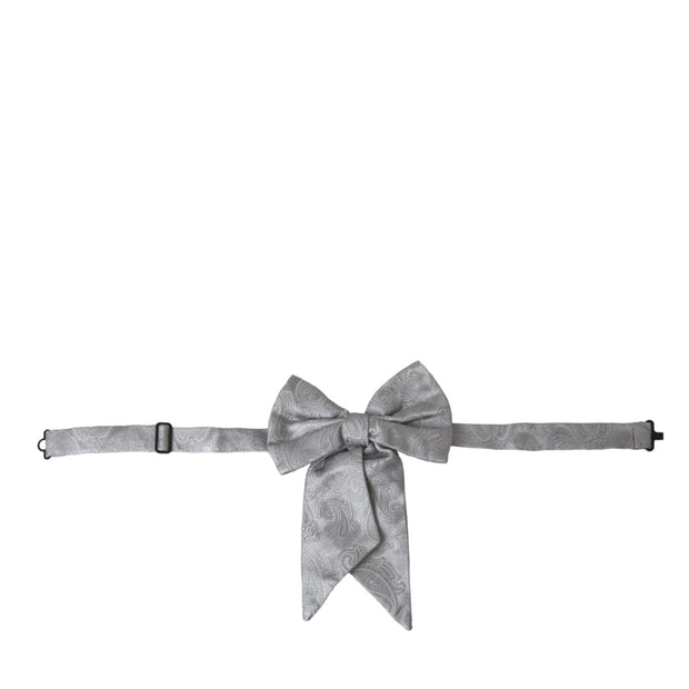 Silver Ribbon Silk Adjustable Neck Men Bow Tie