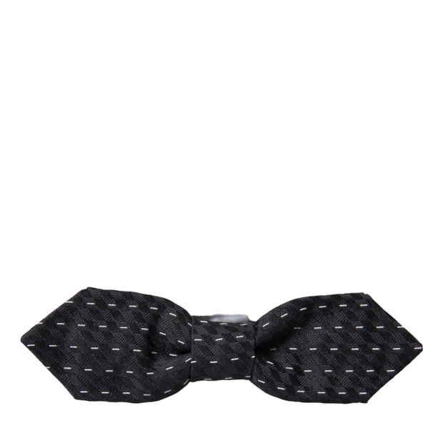 Black White Stitched Silk Men Neck Bow Tie