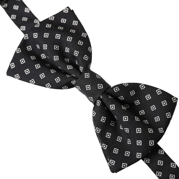 Black Patterned Silk Adjustable Neck Men Bow Tie