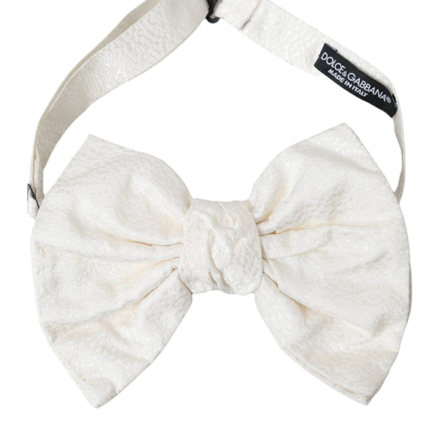 White Textured Cotton Adjustable Neck Bow Tie