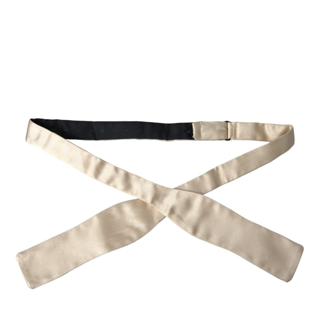 Beige Silk Slim Skinny Necktie Men Bow Tie