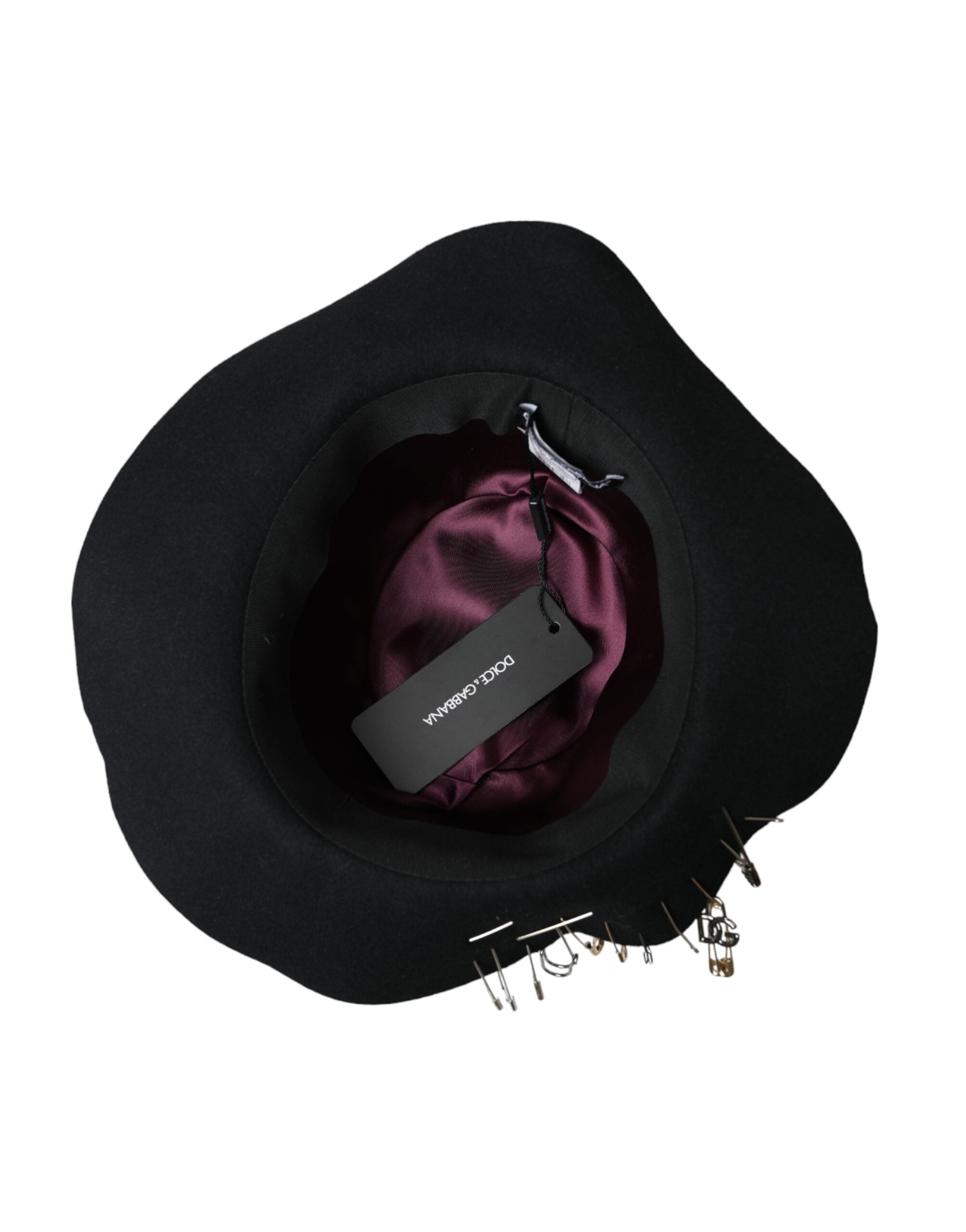 Black Embellished Fedora Wide Brim Hat Men