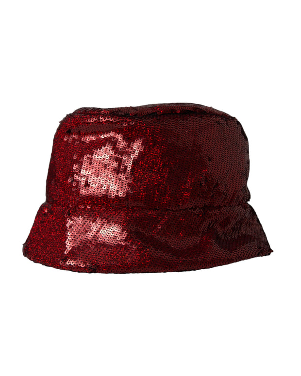 Red Sequined Nylon Bucket Hat Men