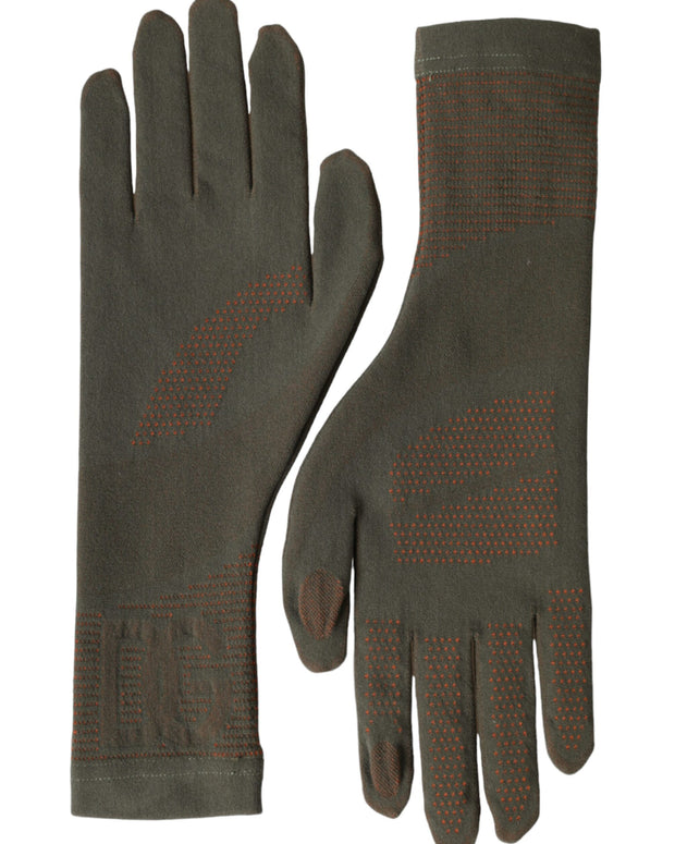 Brown Cotton Stretch Wrist Length Gloves