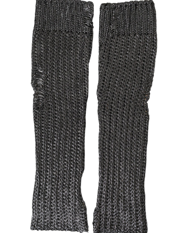 Gray Viscose Knitted Finger Less Gloves