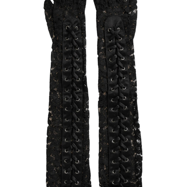 Black Taormina Lace Elbow Length Gloves