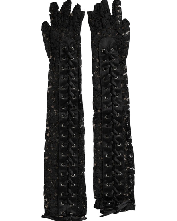 Black Taormina Lace Elbow Length Gloves