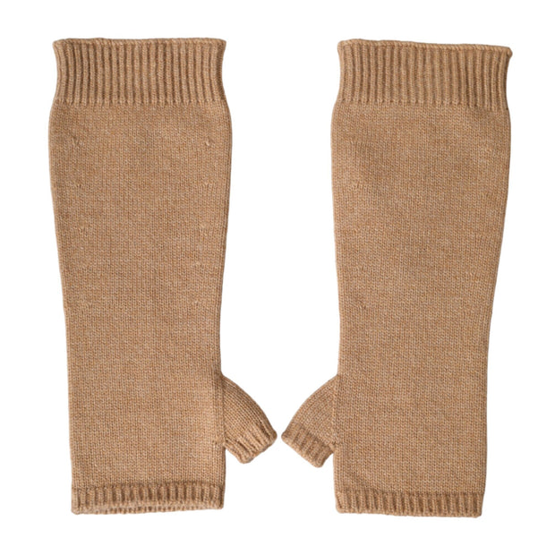 Brown Cashmere Knitted Finger Less Gloves