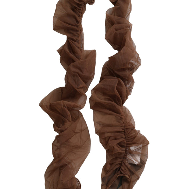 Brown Nylon Finger Less Elbow Long Arms Gloves