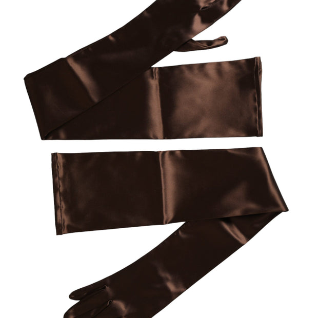 Brown Acetate Satin Elbow Length Gloves