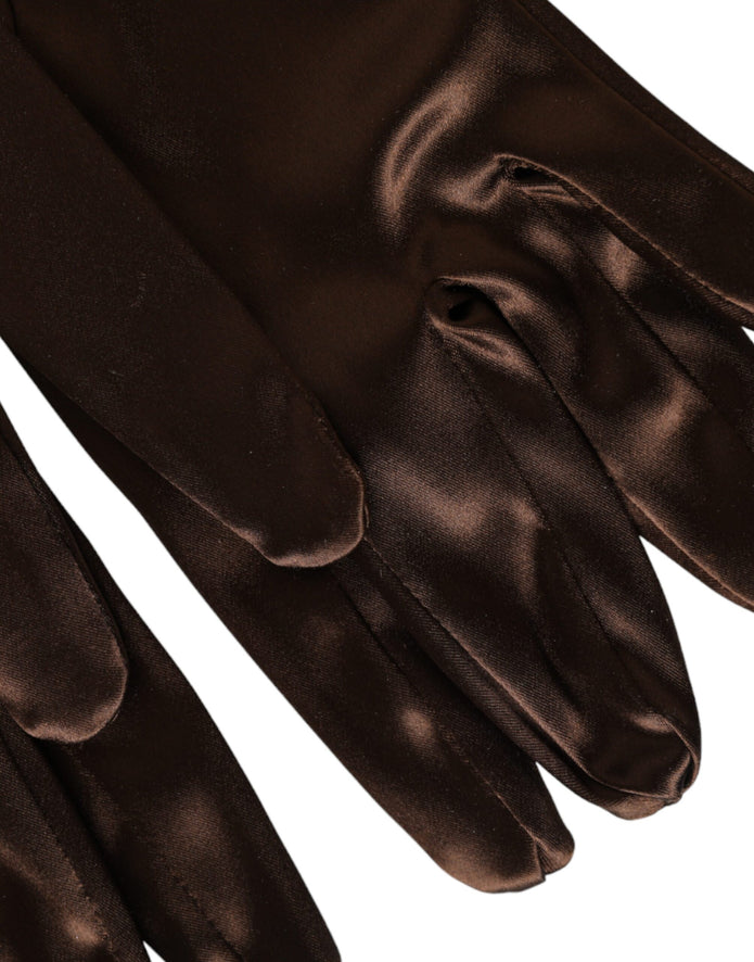 Brown Acetate Satin Elbow Length Gloves