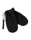 Black Quilted Nylon Wrist Length Mitten Gloves