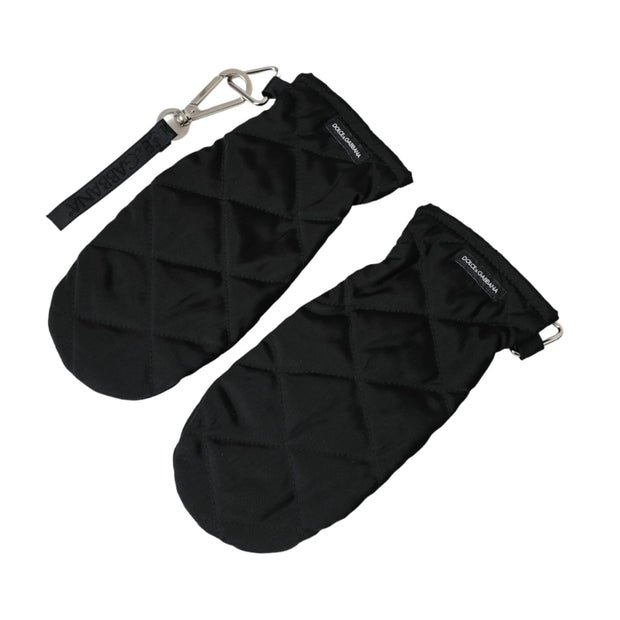 Black Quilted Nylon Wrist Length Mitten Gloves