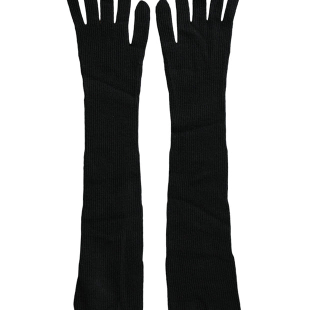 Black Cashmere Knitted Elbow Length Gloves