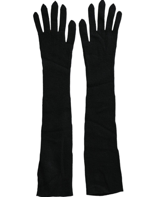 Black Cashmere Knitted Elbow Length Gloves