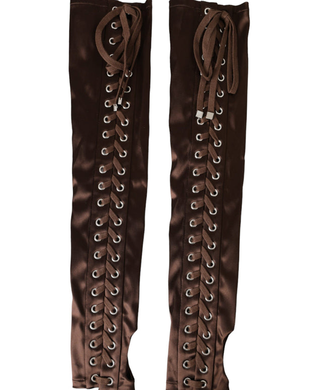 Brown Acetate Lace Up Fingerless Gloves