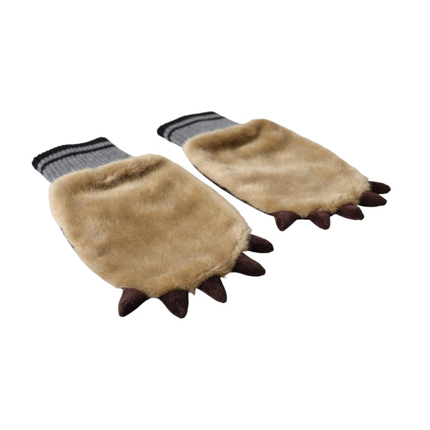 Beige Acrylic Knitted Fur Wrist Mitten Gloves