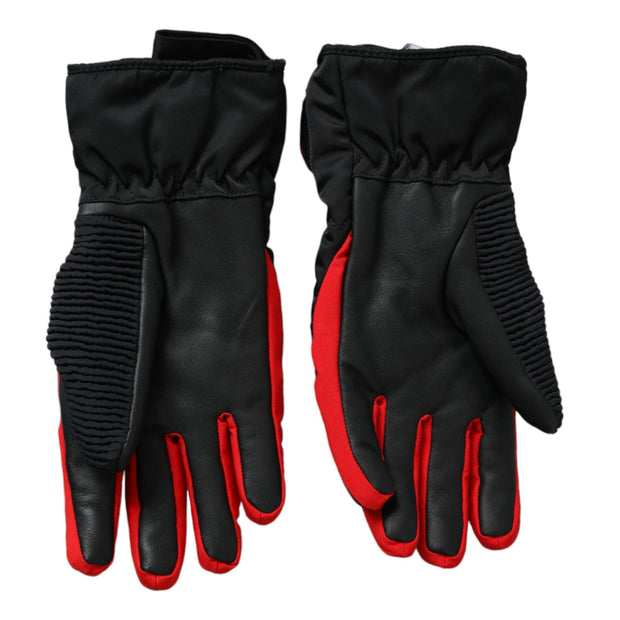 Black Red Nylon Wrist Length Gloves