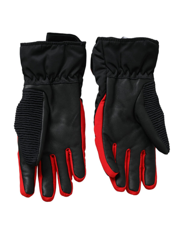 Black Red Nylon Wrist Length Gloves