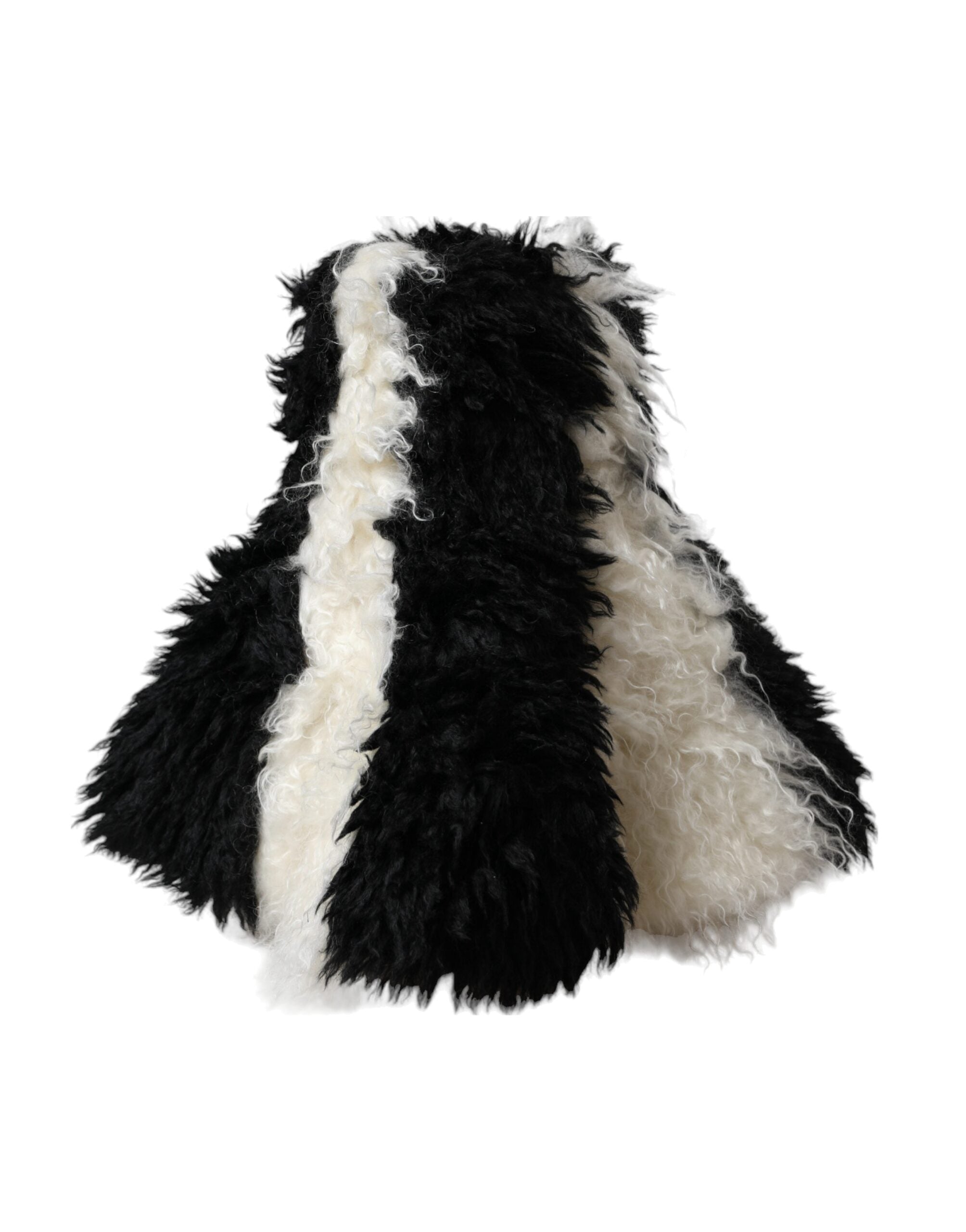 Black White Stripes Mohair Fur Bucket Hat