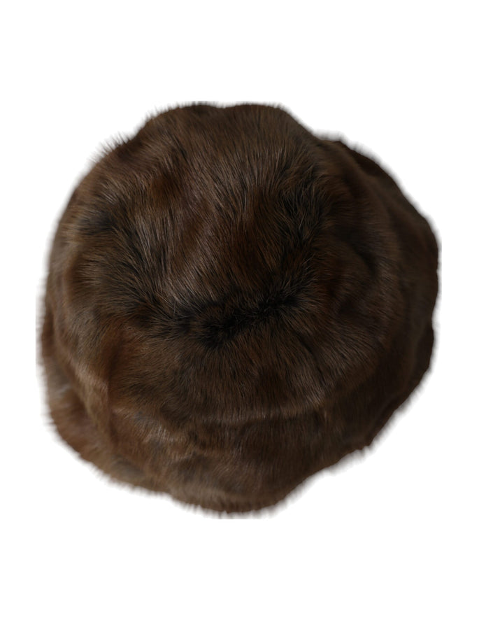 Brown Weasel Fur Womens Cashmere Hat Beanie