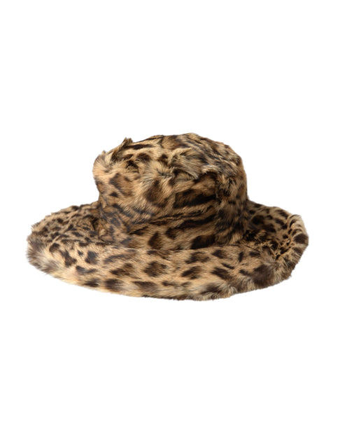 Brown Leopard Fur Women Bucket Hat