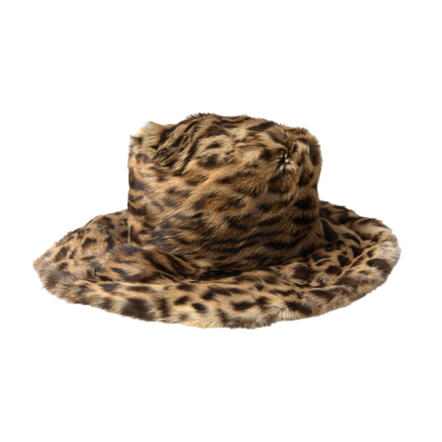 Brown Leopard Fur Women Bucket Hat