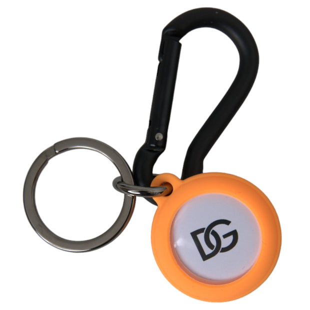 Orange Rubber DG Logo Round Brass Metal Keyring Keychain