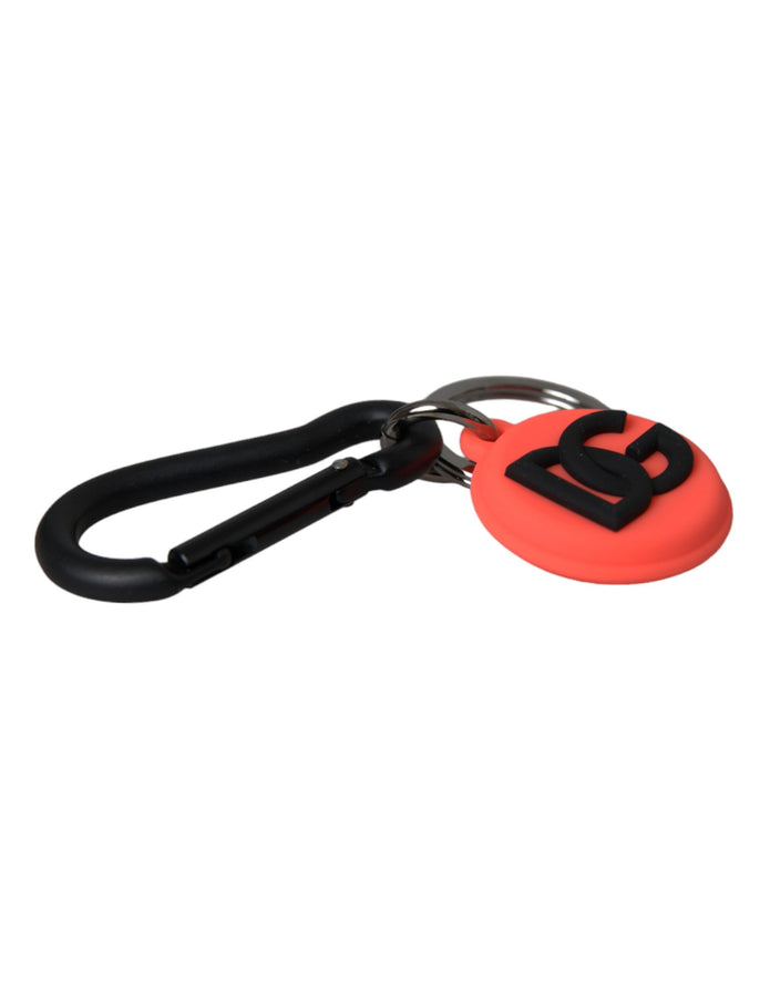 Red Orange Rubber DG Logo Round Metal Keyring Keychain