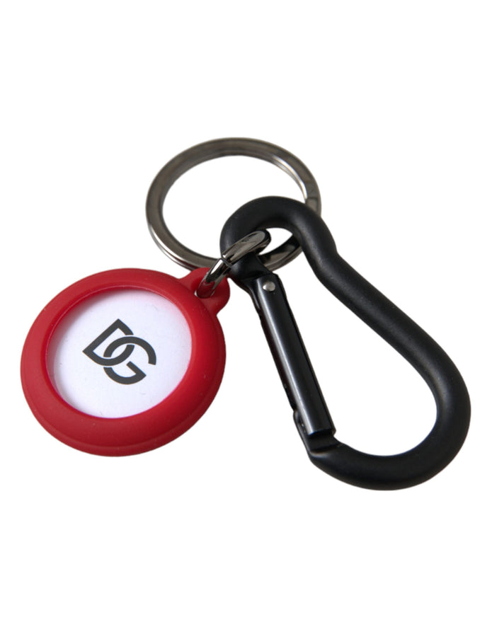 Red Rubber DG Logo Round Metal Brass Keyring Keychain