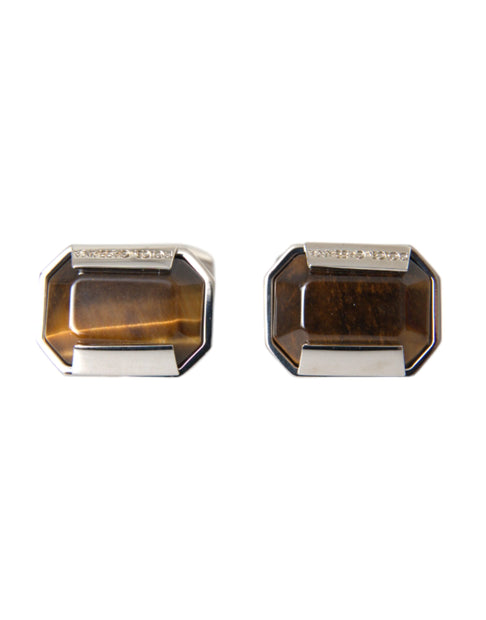 Silver Plated Brass Pin Crystal Cufflinks