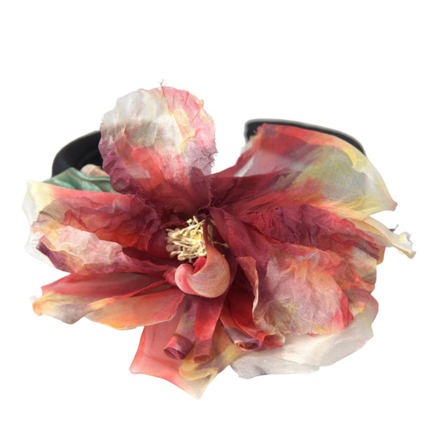 Rose Pink Silk Floral Black Tiara Women Hairband Diadem