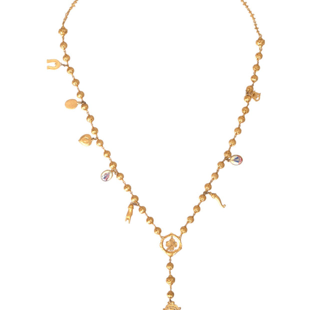 Gold Tone Chain Brass Beaded Statement Sicily Necklace