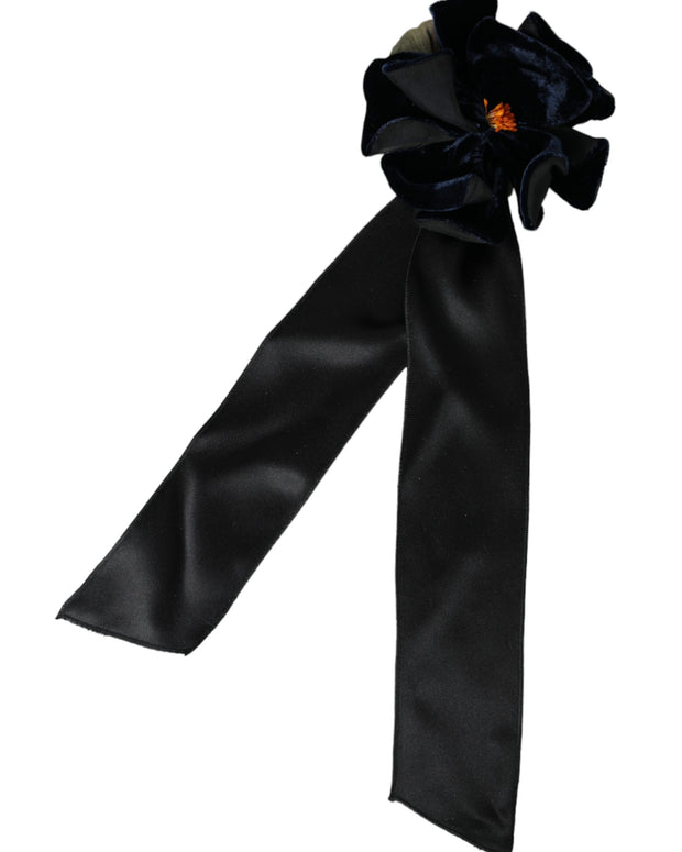Black Silk Gold Brass Floral Hair Pin Brooch