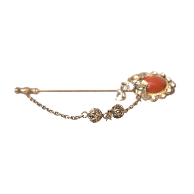 Gold Brass Crystal Chain 925 Sterling Silver Pin Brooch