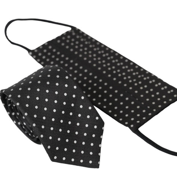 Black White Polka Dots 100% Silk Necktie Face Mask