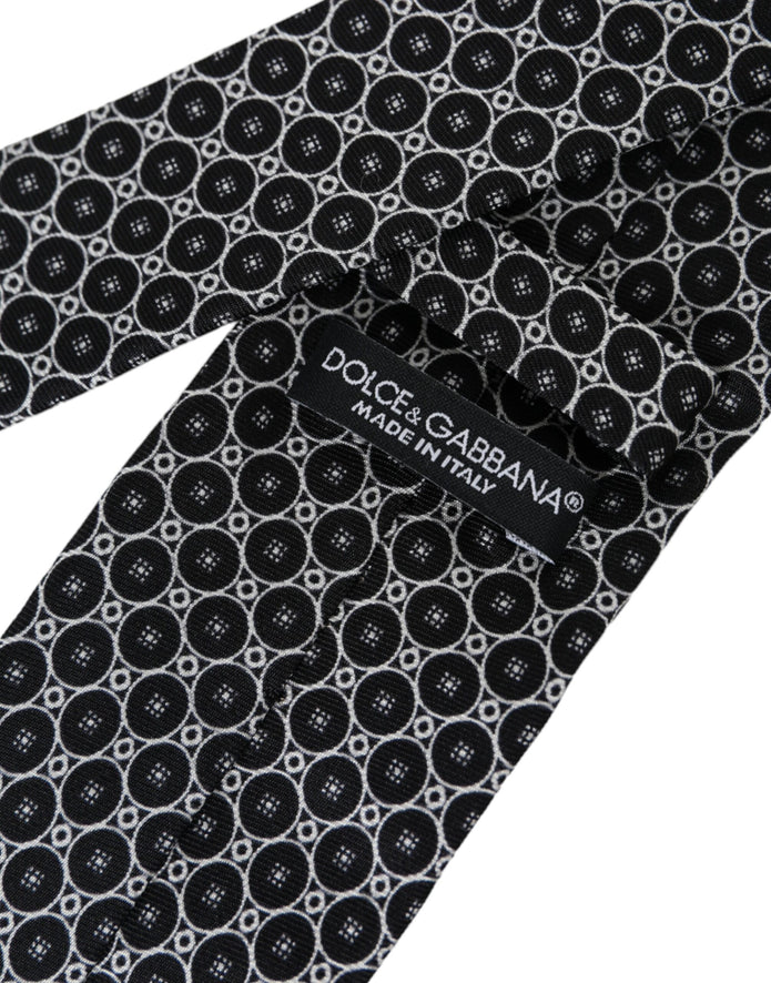 Black White Patterned Silk Adjustable Men Tie