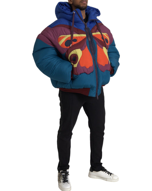 Multicolor Butterfly Hooded Puffer Jacket