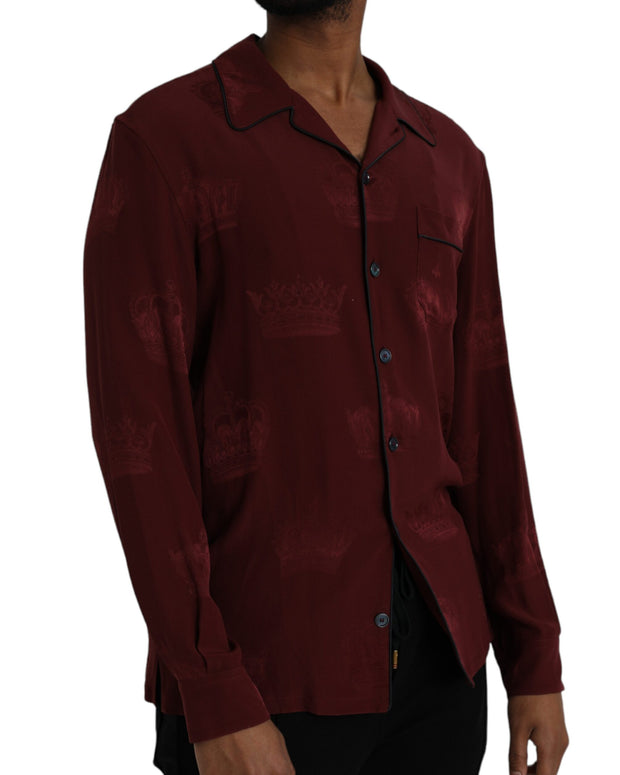 Maroon Crown Jacquard Silk Long Sleeve Shirt