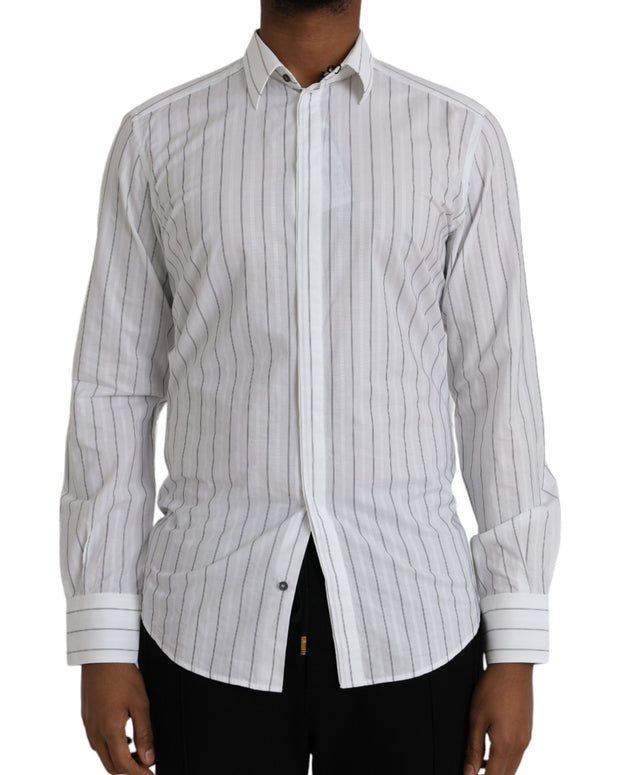 Black White Striped Formal Dress GOLD Shirt