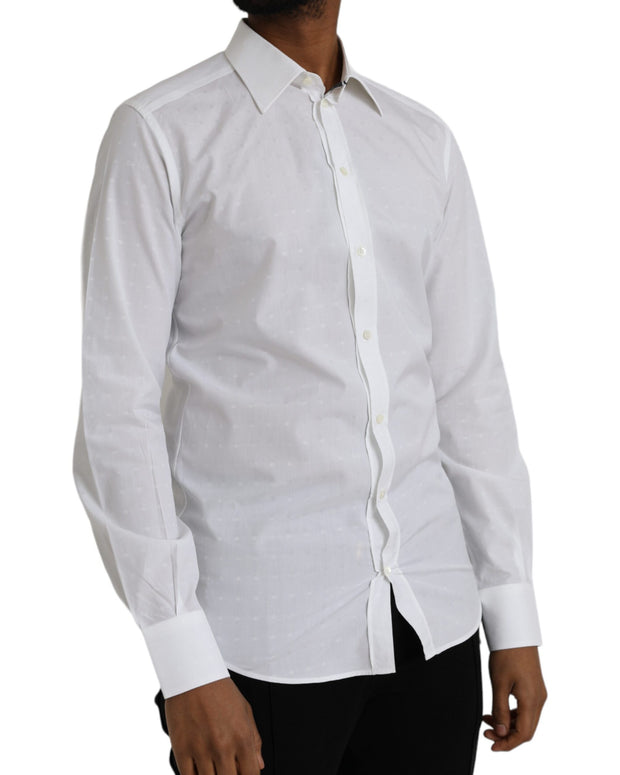 White Logo Cotton Men Dress GOLD Shirt