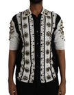 White Black Silk Studded Stone Crystal Shirt