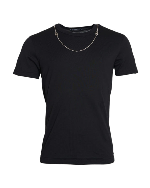 Black Cotton Silver Chain Short Sleeve T-shirt
