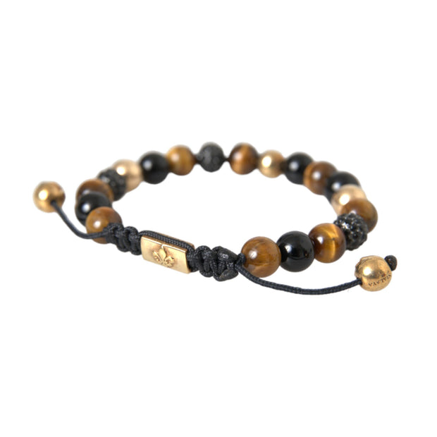 CZ Ball Tiger Eye Stone Copper Beaded Men Bracelet