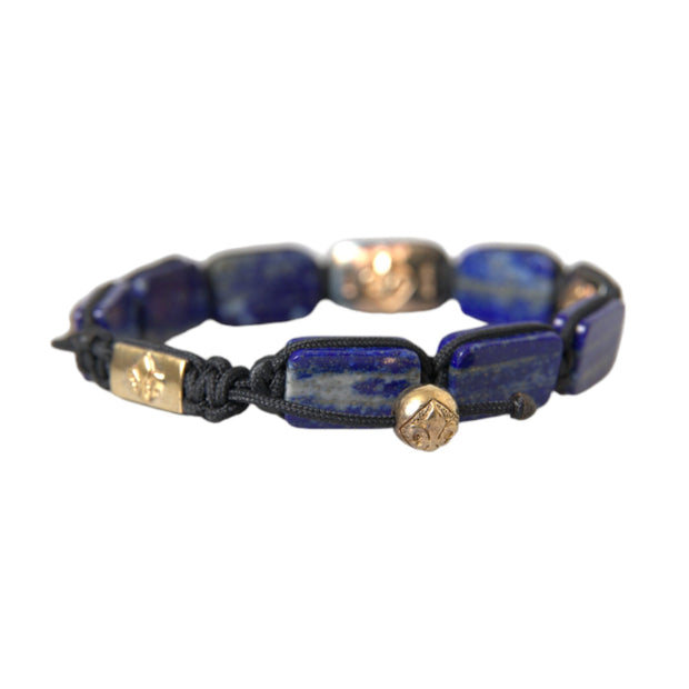 Flat Bead Blue Lapis White CZ 925 Bracelet Mens