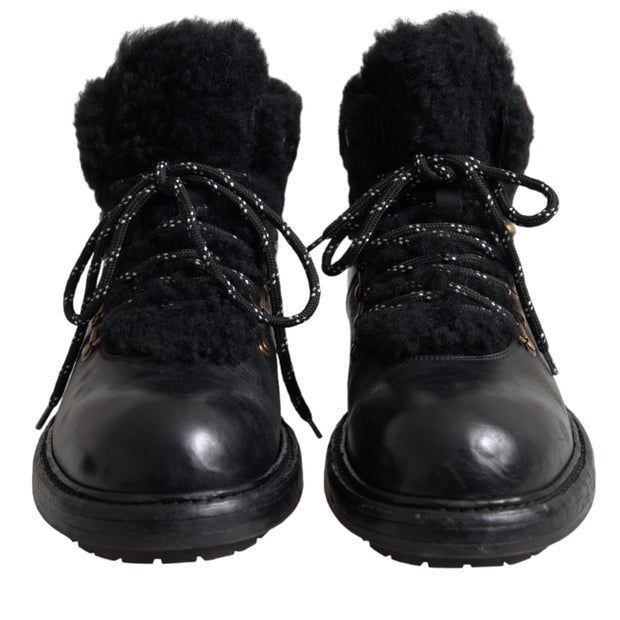 Black Leather Bernini Shearling Boots Shoes